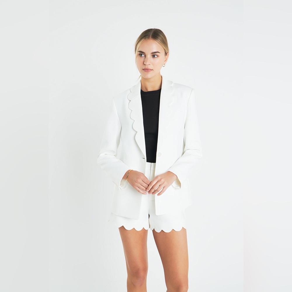 English Factory Scallop Collar Blazer Cream Classic Romantic Minimalist Chic